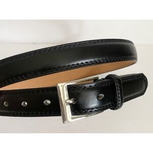Barbados leather Men 3XL‎ Belt Black 1" Wide Classic Dress 50-52 Silver Buckle